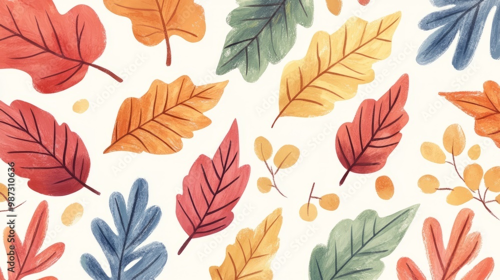Colorful autumn leaves pattern on a white background Colorful autumn leaves pattern on a white background