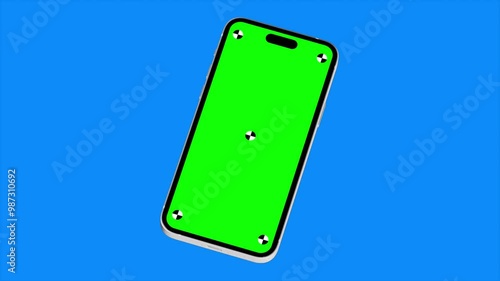 Smartphone isolated on a green and blue background. 4K animation with camera track motion for presentation.