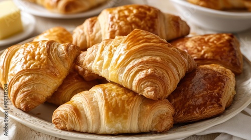 A plate of butter-filled pastries, croissants, and danishes, showcasing their flaky texture but high fat content