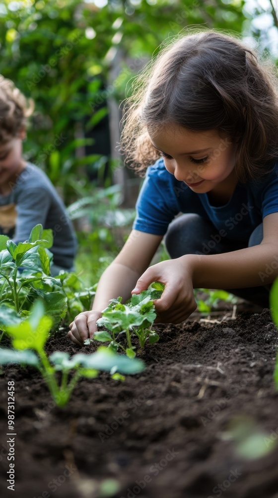 A child helping a parent in a home garden, nurturing plants together, symbolizing growth, effort, and family bonds A child helping a parent in a home garden, nurturing plants together, symbolizing growth, effort, and family bonds