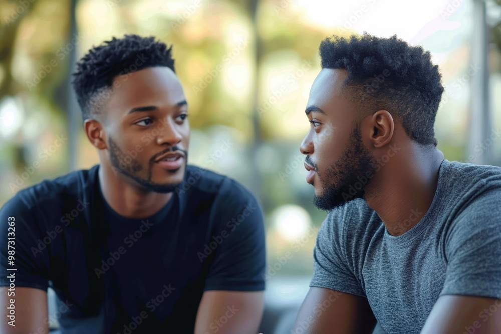 Brothers Having Heartfelt Conversation in Garden, Providing Emotional Support and Bonding Over Shared Experiences Brothers Having Heartfelt Conversation in Garden, Providing Emotional Support and Bonding Over Shared Experiences