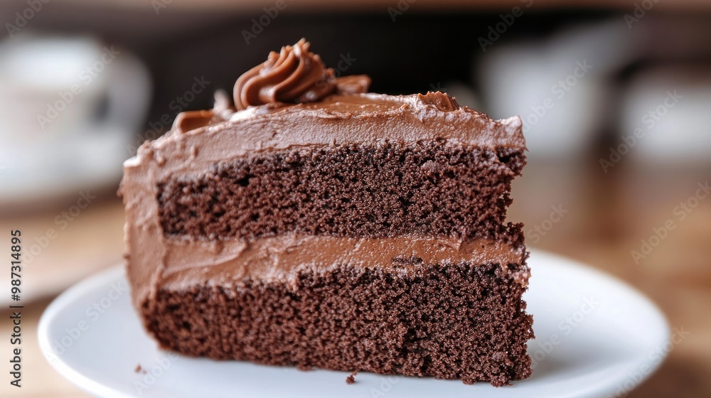 A slice of rich chocolate cake covered in frosting, representing a decadent but sugar-laden dessert A slice of rich chocolate cake covered in frosting, representing a decadent but sugar-laden dessert