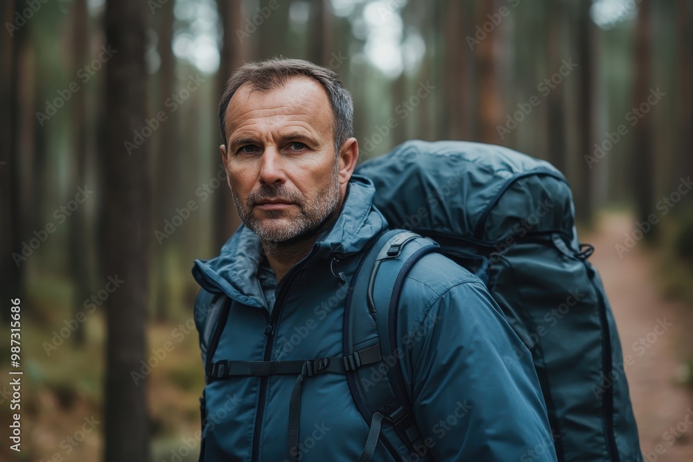 Finding Peace: Middle-aged man seeking solace in the forest to calm his anxiety Finding Peace: Middle-aged man seeking solace in the forest to calm his anxiety