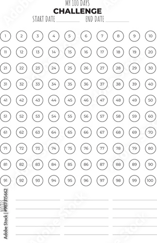 100 day challenge tracker template