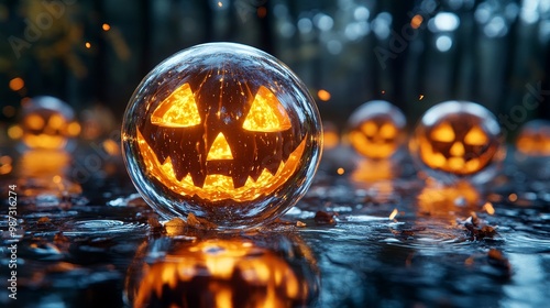 Wallpaper Mural Glowing Jack o  Lantern Halloween Pumpkin in Glass Sphere Torontodigital.ca