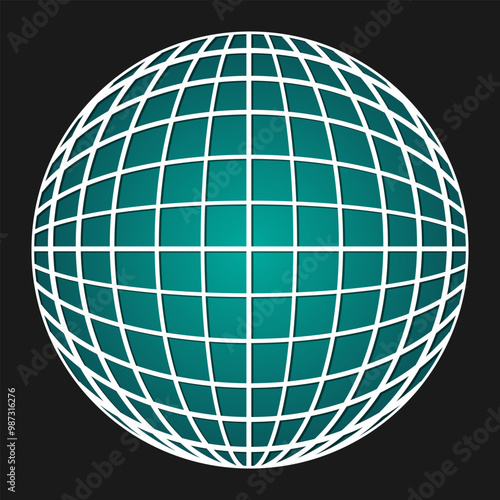 The globe divided by a grid of parallels and meridians. Black background. Vector illustration