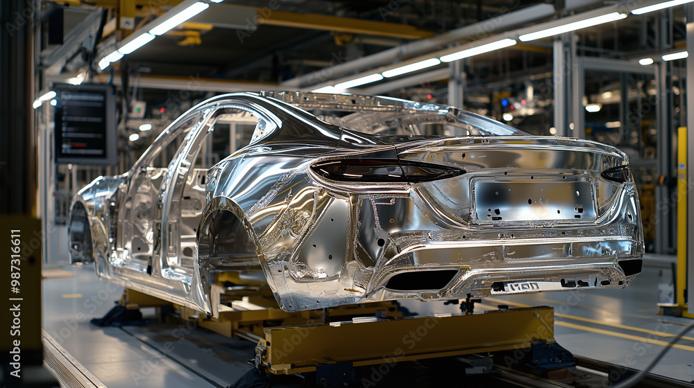 the frame and body of a car being assembled on an automotive production line, intricate metal structure and components of the chassis the frame and body of a car being assembled on an automotive production line, intricate metal structure and components of the chassis