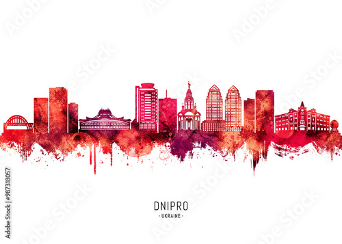 Fotografi Dnipro Ukraine Skyline Red