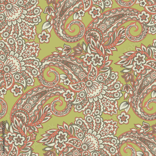 Vector seamless paisley pattern. Vintage flowers background. Decorative ornament backdrop for fabric, textile, wrapping paper, card, invitation, wallpaper, web design