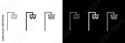 Shower icon on a white and black background. A set of icons.