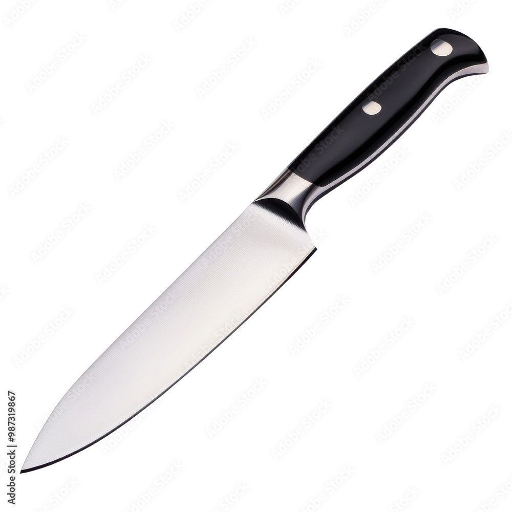 Sharp Kitchen Knife with Black Handle and Stainless Steel Blade on transparent background Sharp Kitchen Knife with Black Handle and Stainless Steel Blade on transparent background