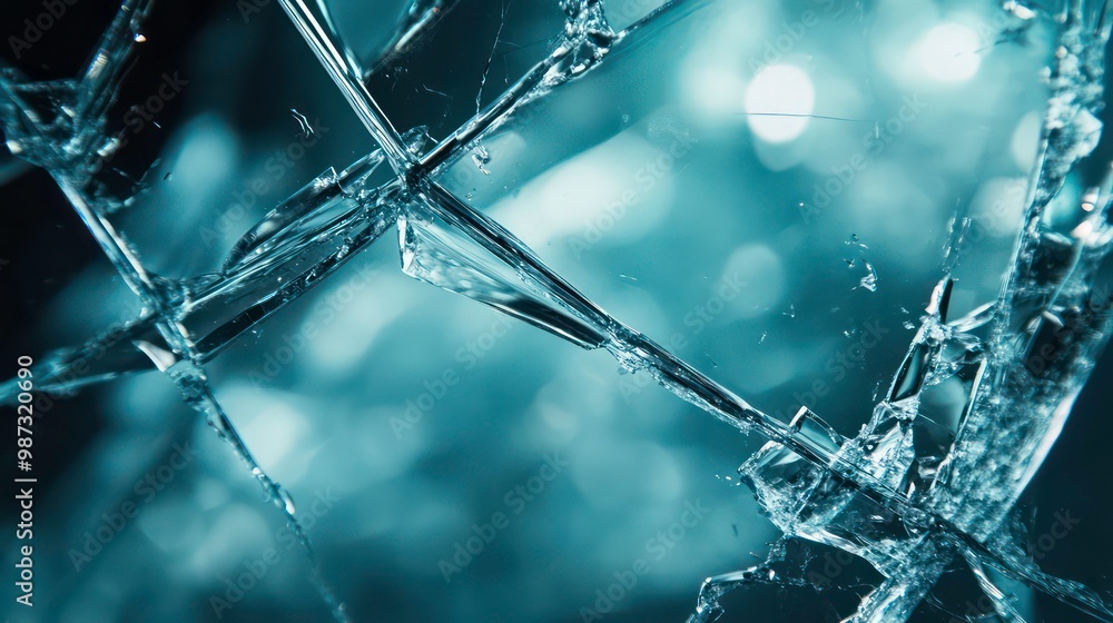 Closeup of a shattered glass pane with a blurred background. Closeup of a shattered glass pane with a blurred background.