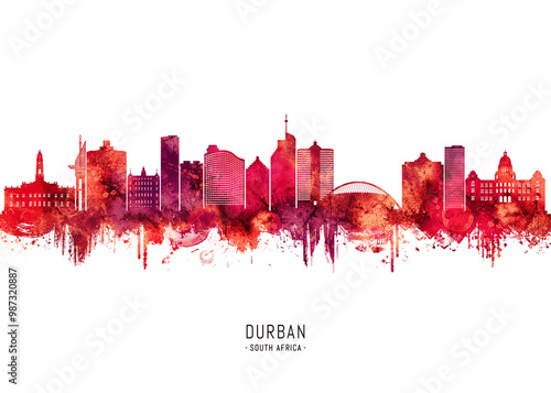 Durban South Africa Skyline Red photo