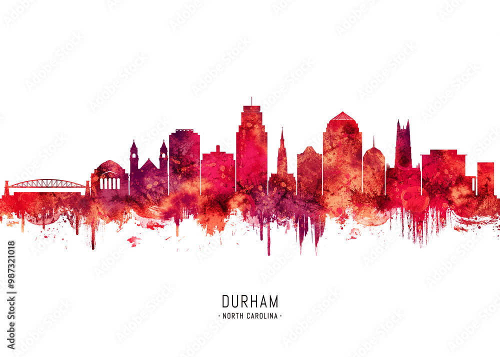 Durham North Carolina Skyline Red Durham North Carolina Skyline Red