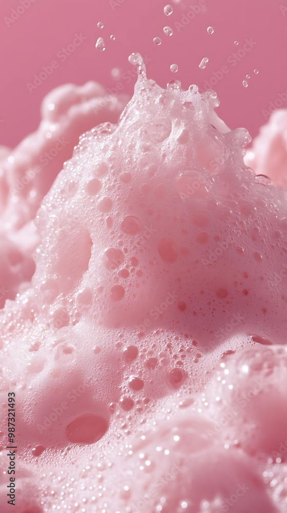 Fototapeta premium Close-up of pink bubbles with water droplets.