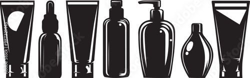 A set of cosmetic containers silhouette vector illustrations.