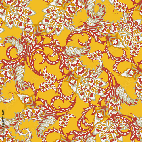 Seamless pattern traditional Asian paisley design. Vector pattern for textile design and fabrics, fashionable and delicate. photo