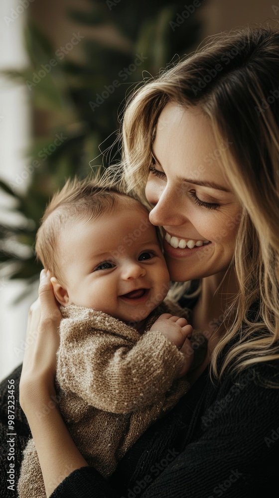 Obraz premium Smiling young woman holding her newborn baby