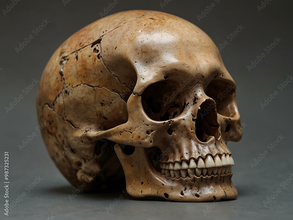 A skull with a brownish color. A skull with a brownish color.
