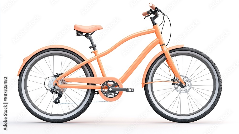 Fototapeta premium Bright Orange Bicycle on White Background with Modern Design and Fenders