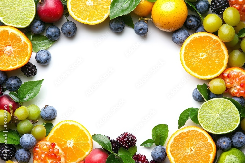 Naklejka premium Colorful Fruit and Berry Border on White