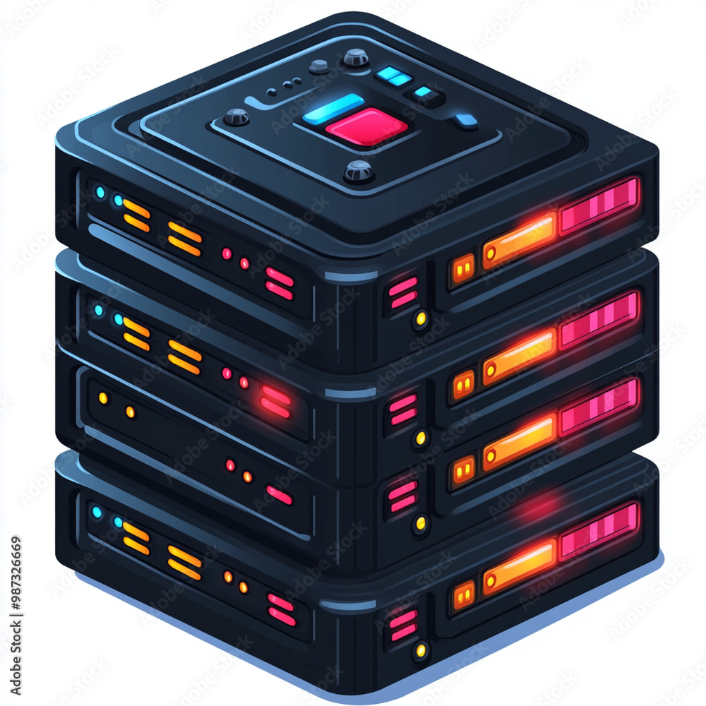 modern stack of informatic servers with vibrant lights, showcasing advanced technology and sleek design. This image captures essence of data storage and processing modern stack of informatic servers with vibrant lights, showcasing advanced technology and sleek design. This image captures essence of data storage and processing