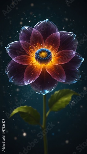 A transparent space flower with a universe inside.