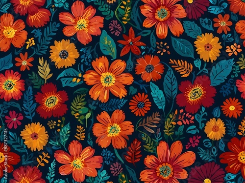 Wallpaper Mural A vibrant flower pattern. Torontodigital.ca