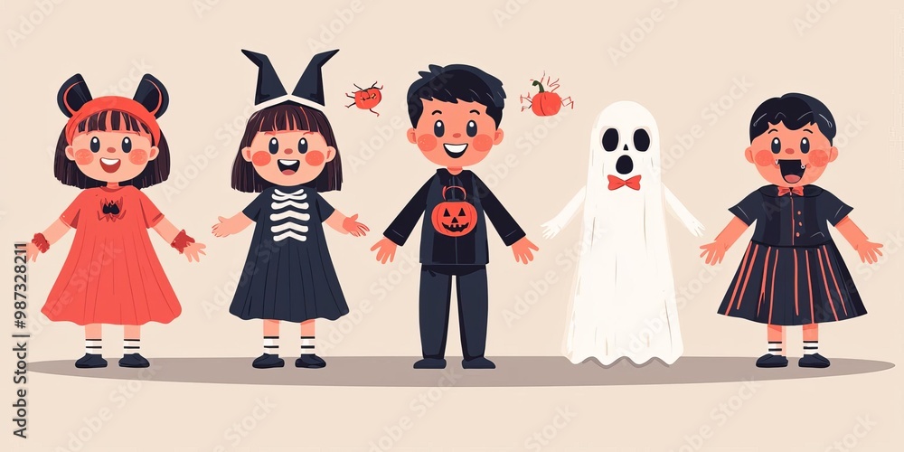 Children in Halloween costumes, fun and festive Children in Halloween costumes, fun and festive