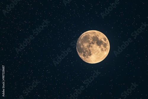 Stunning full moon surrounded by countless stars in a clear night sky. Captivating astronomical landscape perfect for wallpapers and background.