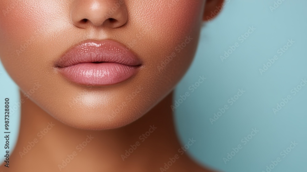An artistic close-up photo highlighting perfectly glossy, plump lips against a smooth skin background, showcasing beauty, sensuality, and meticulous grooming in high detail. An artistic close-up photo highlighting perfectly glossy, plump lips against a smooth skin background, showcasing beauty, sensuality, and meticulous grooming in high detail.