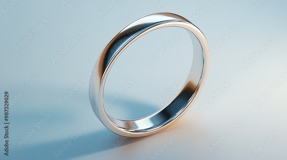A silver ring on a light blue background. A silver ring on a light blue background.