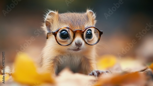 A super cute small animal wearing glasses, exuding charm and personality while diligently working. Its furry coat adds to its adorable appearance,