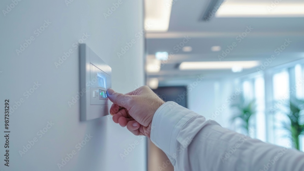 person adjusts a smart thermostat on a wall,Energy Saving Week person adjusts a smart thermostat on a wall,Energy Saving Week