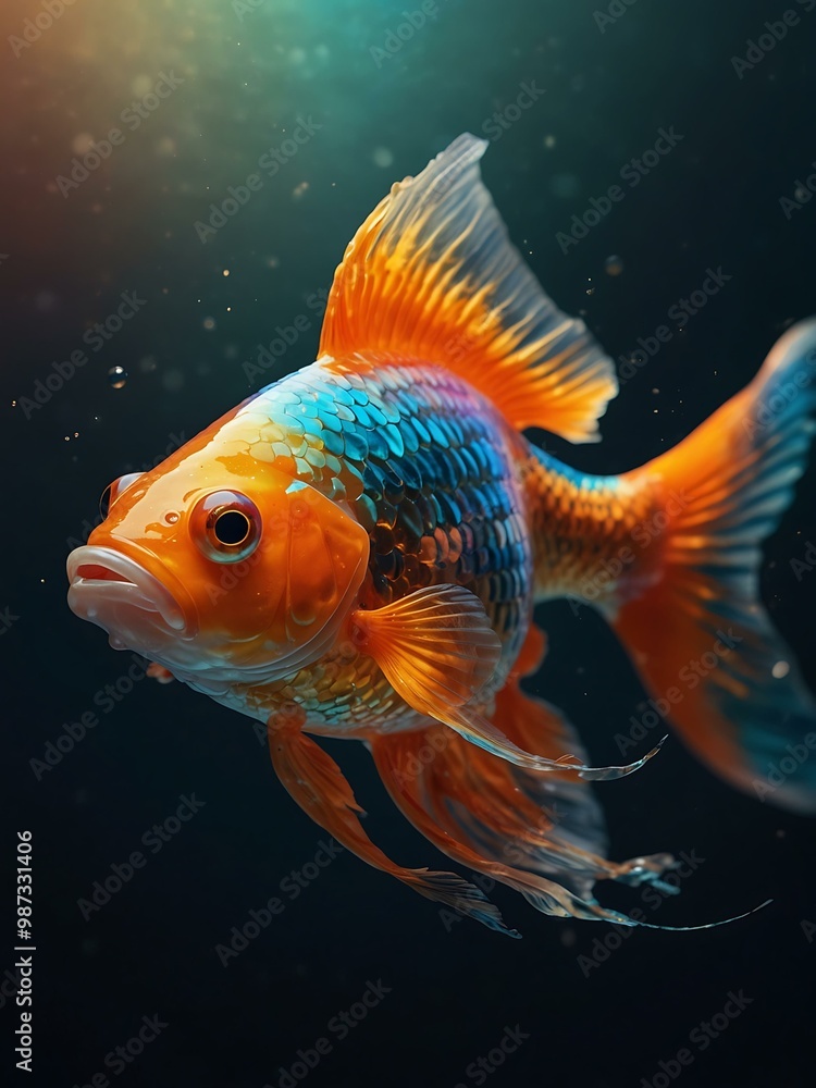 Abstract goldfish with iridescent scales. Abstract goldfish with iridescent scales.