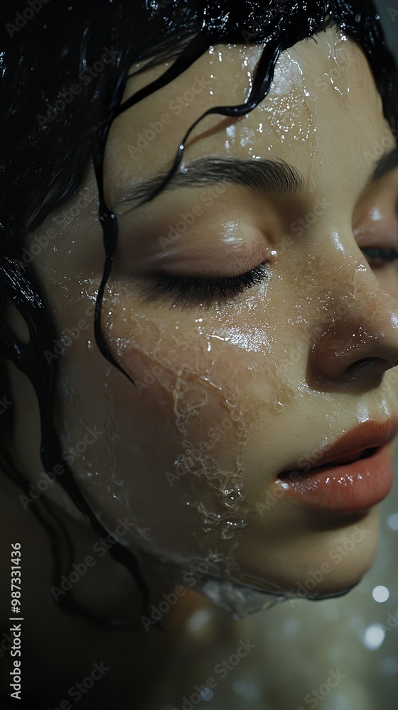 Water Droplets on a Woman's Face - Close Up Portrait Water Droplets on a Woman's Face - Close Up Portrait