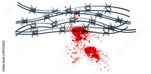 Barbed Wire With Splattered Blood Vector Illustration.	