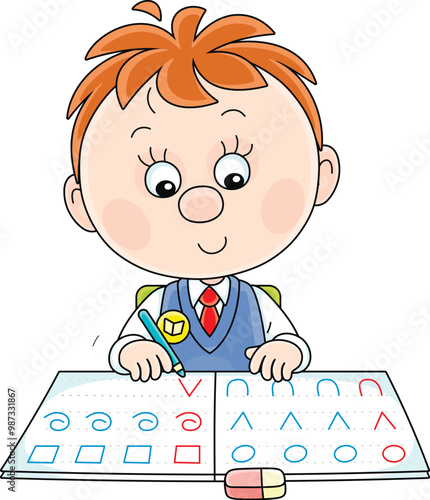 Funny little schoolboy sitt...