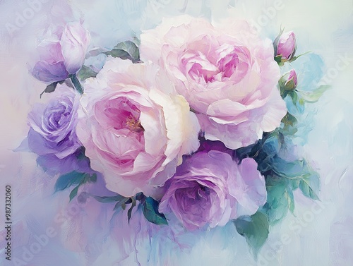 Soft Pastel Bouquet of Roses and Peonies