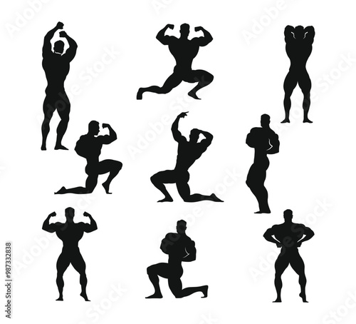 bodybuilders silhouette in different poses