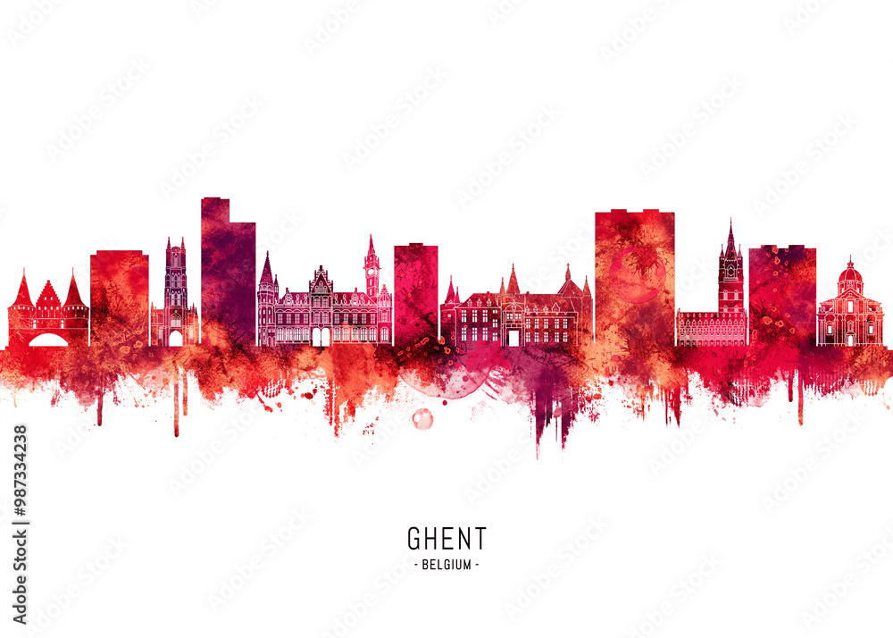 Ghent Belgium Skyline Red