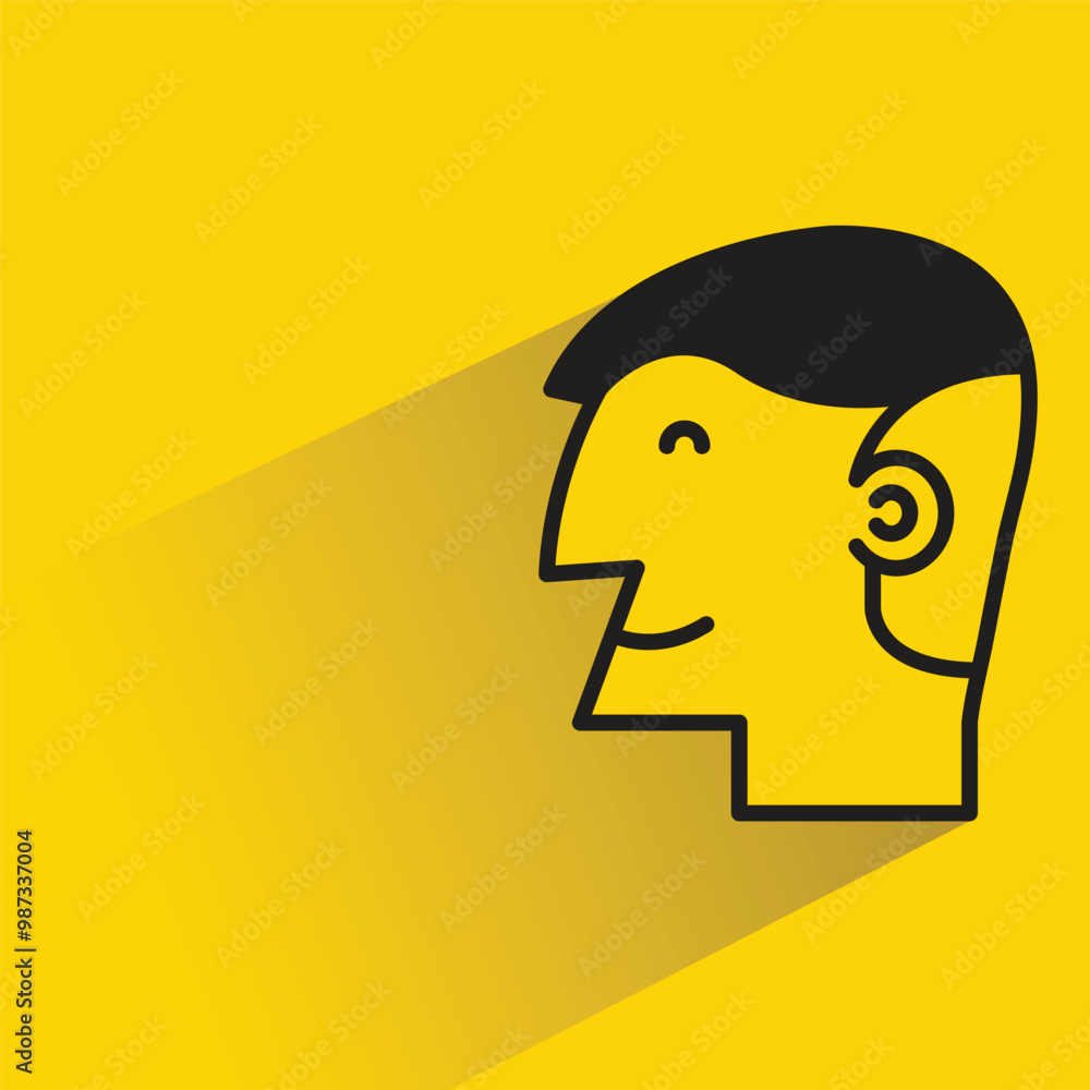 male face avatar with shadow on yellow background