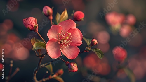 A captivating display of Haitang flowers, showcasing numerous petals and budding blossoms. This enchanting scene captures the charm of Haitang flowers in vivid detail, featuring a clear and realistic  photo