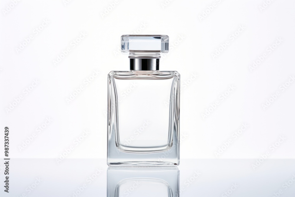 A clear glass perfume bottle photographed in a high-key lighting setup, emphasizing its clean lines and transparent beauty A clear glass perfume bottle photographed in a high-key lighting setup, emphasizing its clean lines and transparent beauty