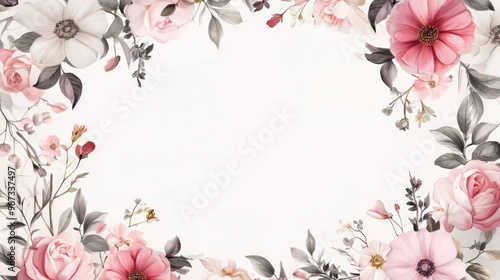 A delicate border of blush pink and white flowers on a white background.