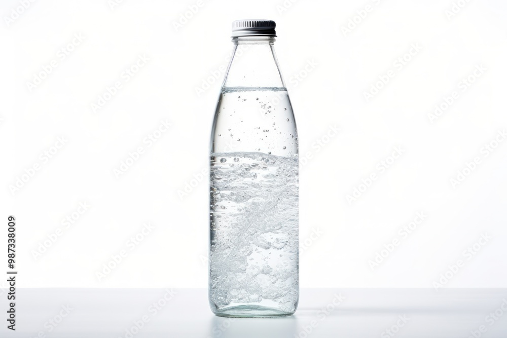 A clear water bottle filled with sparkling water, capturing the essence of refreshment and vitality A clear water bottle filled with sparkling water, capturing the essence of refreshment and vitality