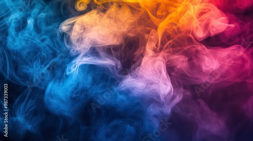 Abstract colorful smoke swirls on a dark background.