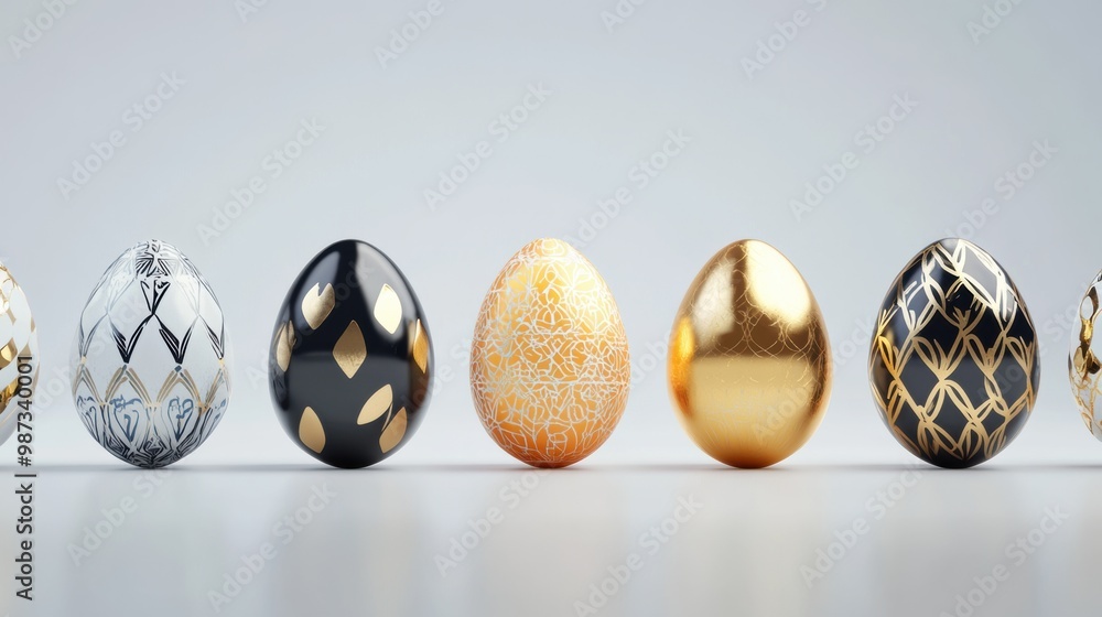 Elegant Metallic Easter Eggs in Minimalist Arrangement Elegant Metallic Easter Eggs in Minimalist Arrangement