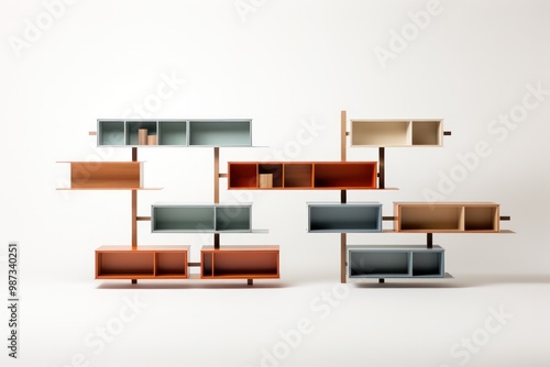 A customizable modular shelf system that adapts to various storage needs, allowing for personalized configurations and a dynamic aesthetic.