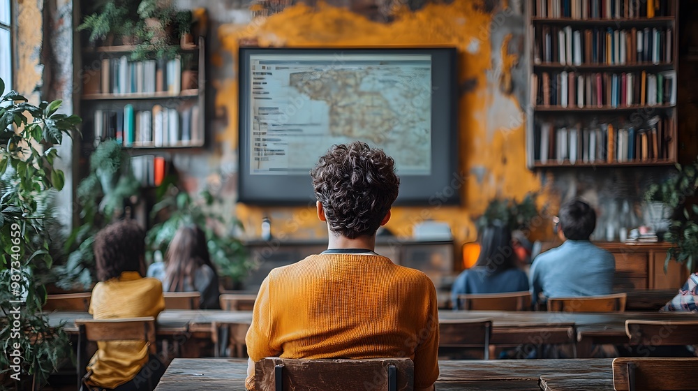 Distance learning concept with a teacher streaming a live lecture, students attending remotely from their homes Distance learning concept with a teacher streaming a live lecture, students attending remotely from their homes